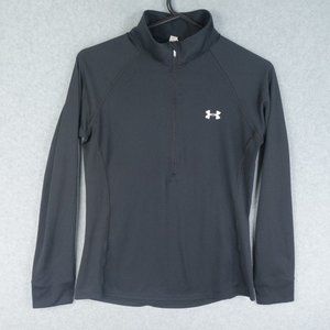 Under Armour Sweater Womens Medium Black Long Sleeve 1/2 Zip Mock Neck Stretch